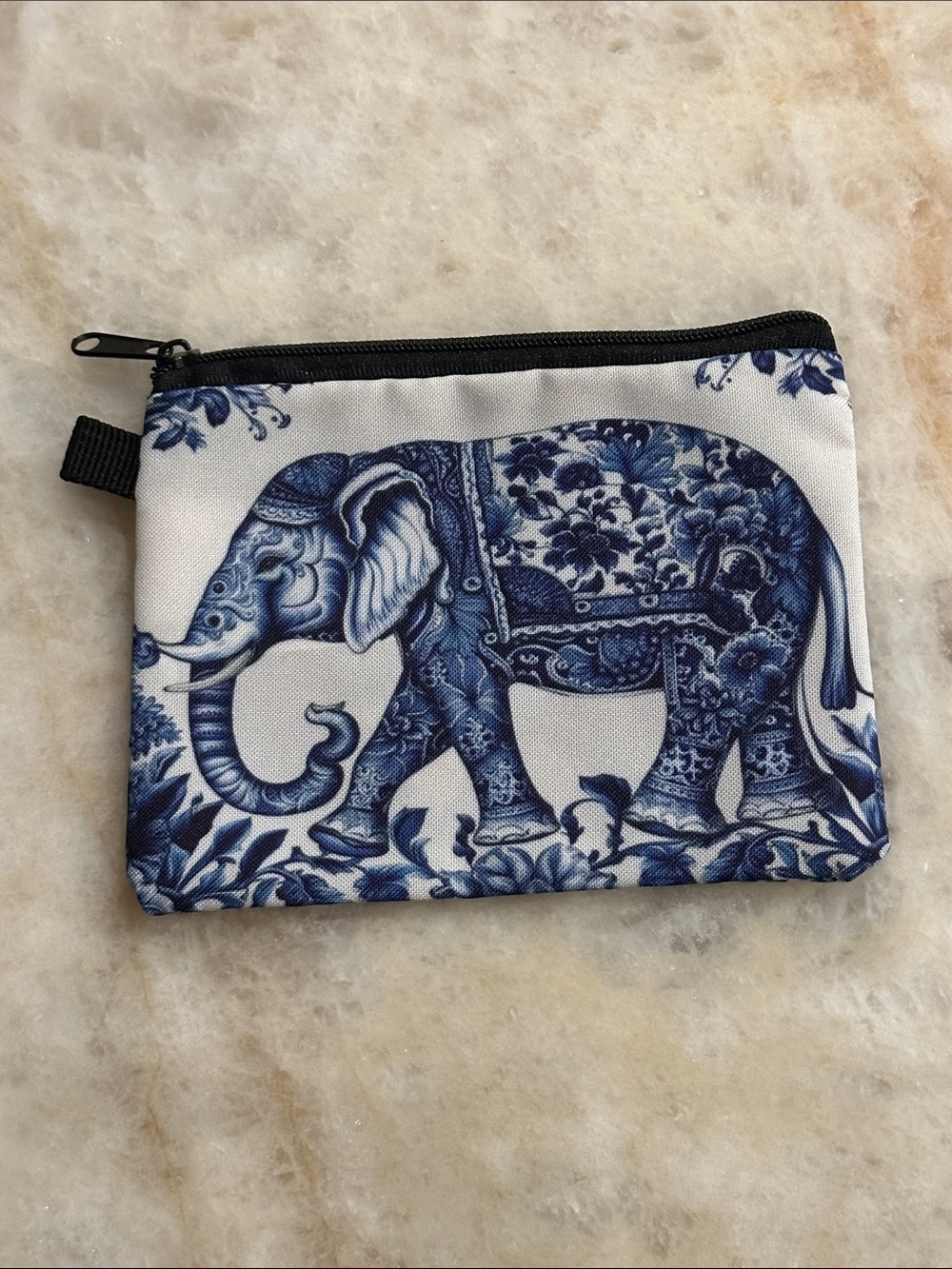 Blue Elephant Print Zip Pouch - Women Bags